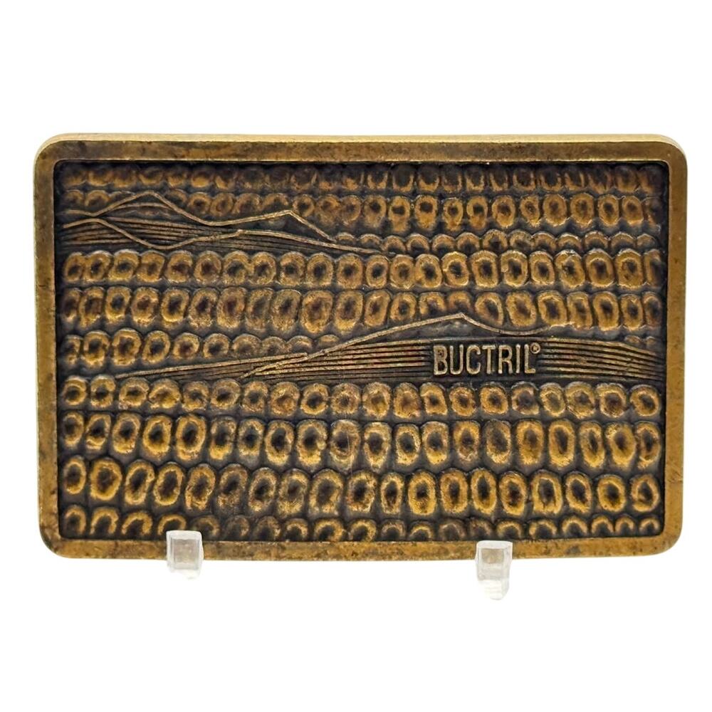 Rhône-Poulenc Buctril Corn Herbicide Advertising Belt Buckle Gold Tone Relief